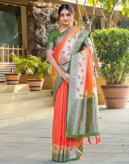 Peach Banarasi Silk Saree With Zari Weaving Work