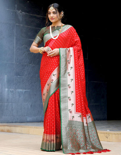 Red Banarasi Silk Saree With Zari Weaving Work