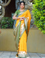 Yellow Banarasi Silk Saree With Zari Weaving Work