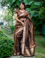 Brown Soft Banarasi Raw Silk Saree With Zari Lining Weaving Work