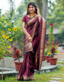 Athletic Maroon Soft Banarasi Raw Silk Saree With Zari Lining Weaving Work