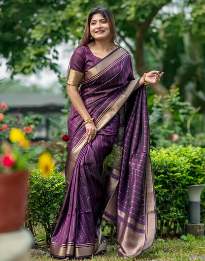 Purple Soft Banarasi Raw Silk Saree With Zari Lining Weaving Work