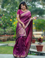 Rani Pink Soft Banarasi Raw Silk Saree With Zari Lining Weaving Work