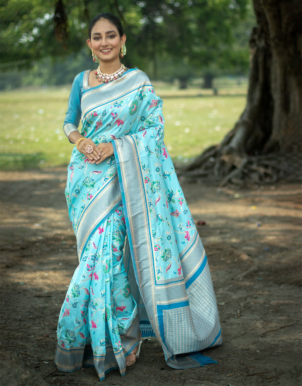 Sky Blue Soft Banarasi Silk Saree With Zari Weaving Work