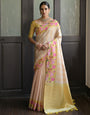 Yellow & Cream Soft Silk Saree With Flower Printed Work