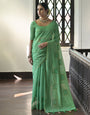 Seafoam Green Tussar Silk Saree With Thread Work