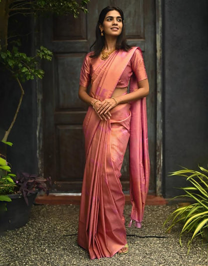 Pink Soft Lichi Silk Saree With Beautiful Rich Pallu