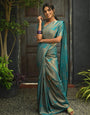 Teal Blue Soft Lichi Silk Saree With Beautiful Rich Pallu