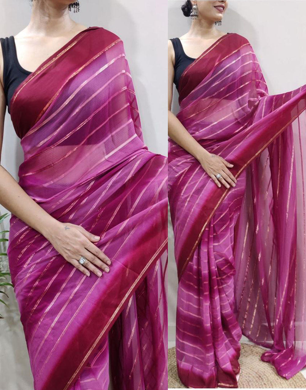 Pink Stylist Georgette Ready To Wear Saree