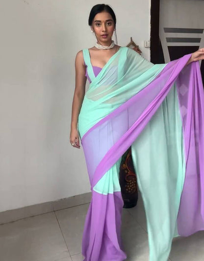 Tiffany Blue & Lavender Georgette Ready To Wear Saree