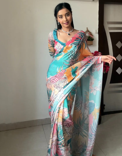 Multi Colour Georgette With Digital Printed Ready To Wear Saree