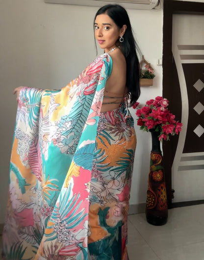 Multi Colour Georgette With Digital Printed Ready To Wear Saree