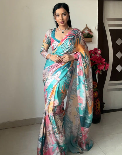 Multi Colour Georgette With Digital Printed Ready To Wear Saree