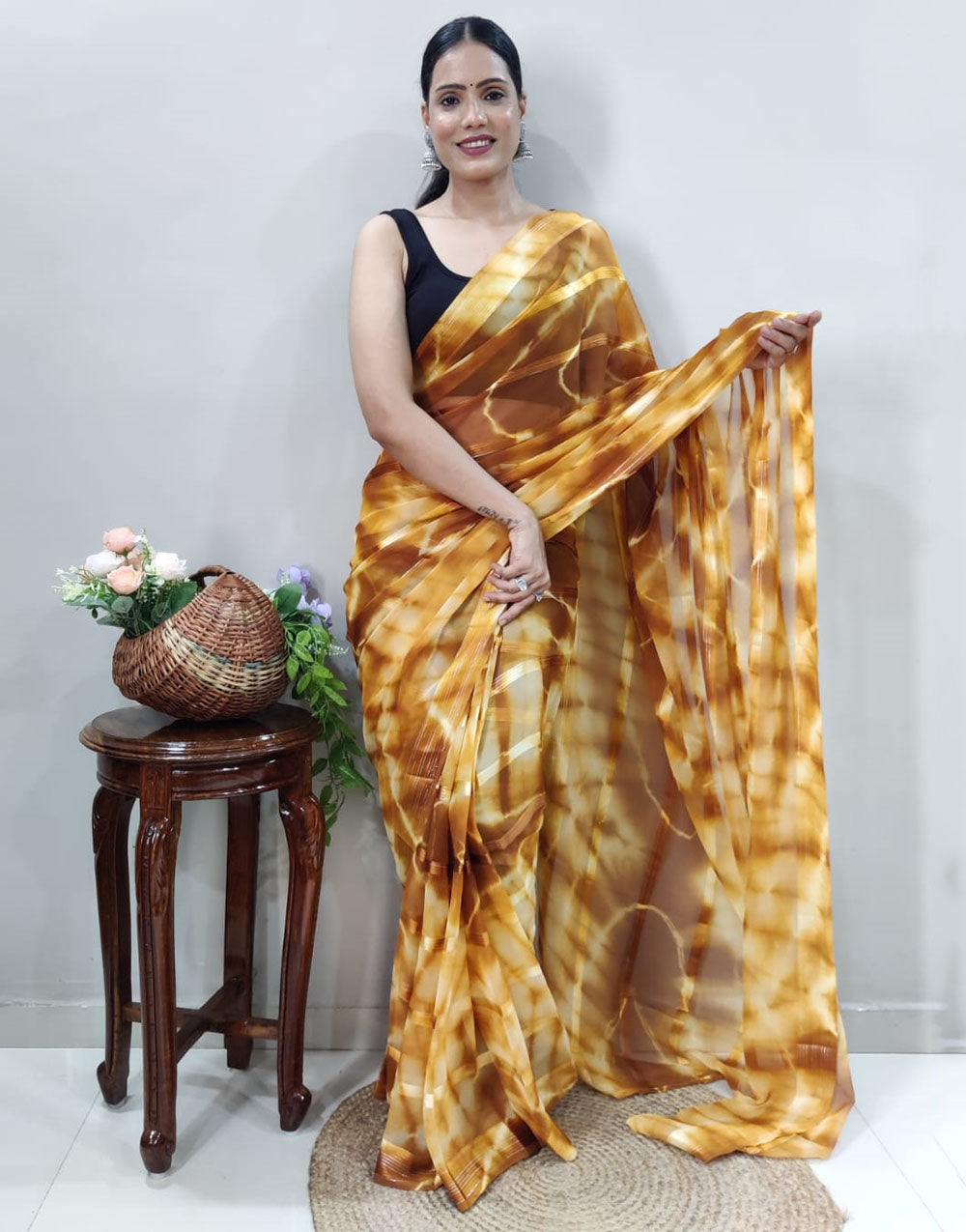 Yellow Georgette Ready To Wear Saree