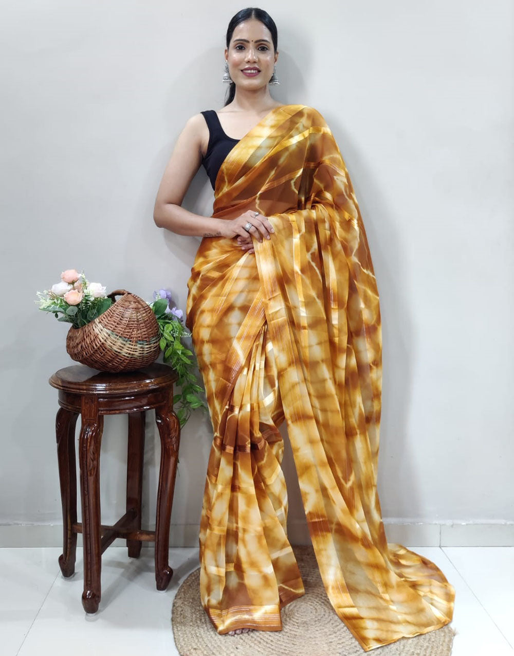 Yellow Georgette Ready To Wear Saree