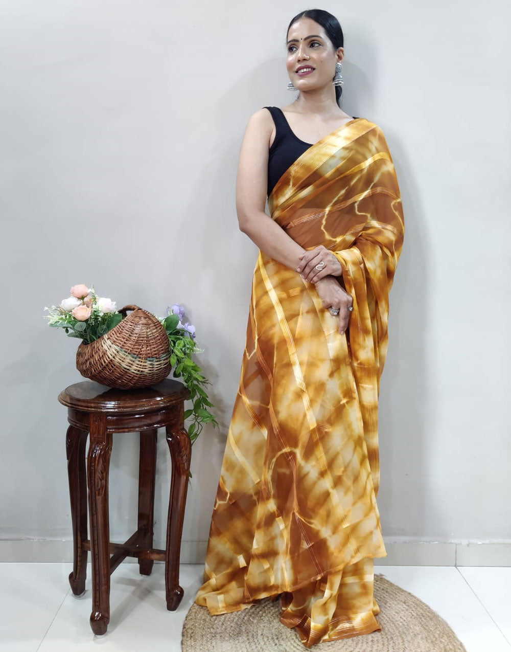 Yellow Georgette Ready To Wear Saree