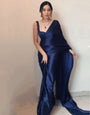 Navy Blue Satin Ready To Wear Saree