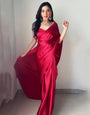 Red Satin Ready To Wear Saree