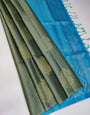 Green-Blue Silk Saree With Zari Weaving Work