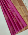 Dark Pink Silk Saree With Zari Weaving Work