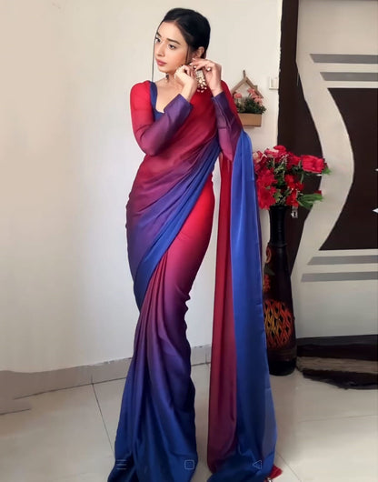 Red & Blue Stylist Georgette Ready To Wear Saree