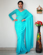 Tiffany Blue Georgette Ready To Wear Saree