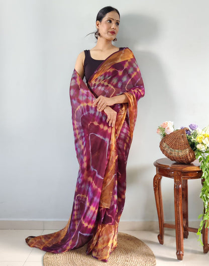 Wine Soft Georgette Ready To Wear Saree