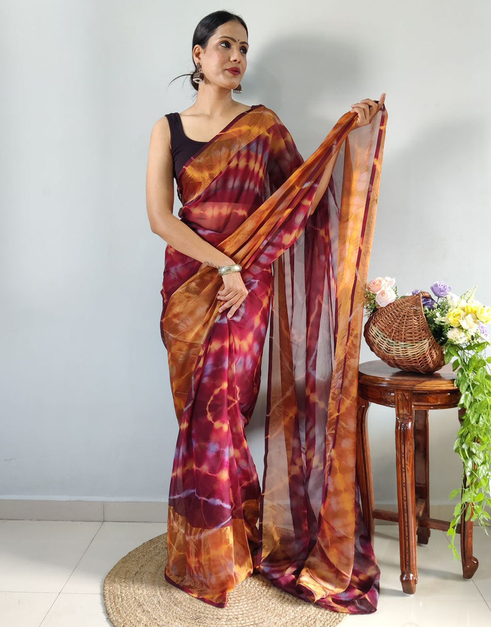 Maroon Soft Georgette Ready To Wear Saree