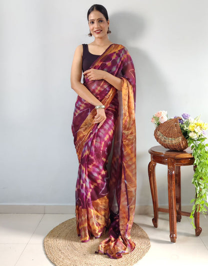 Wine Soft Georgette Ready To Wear Saree