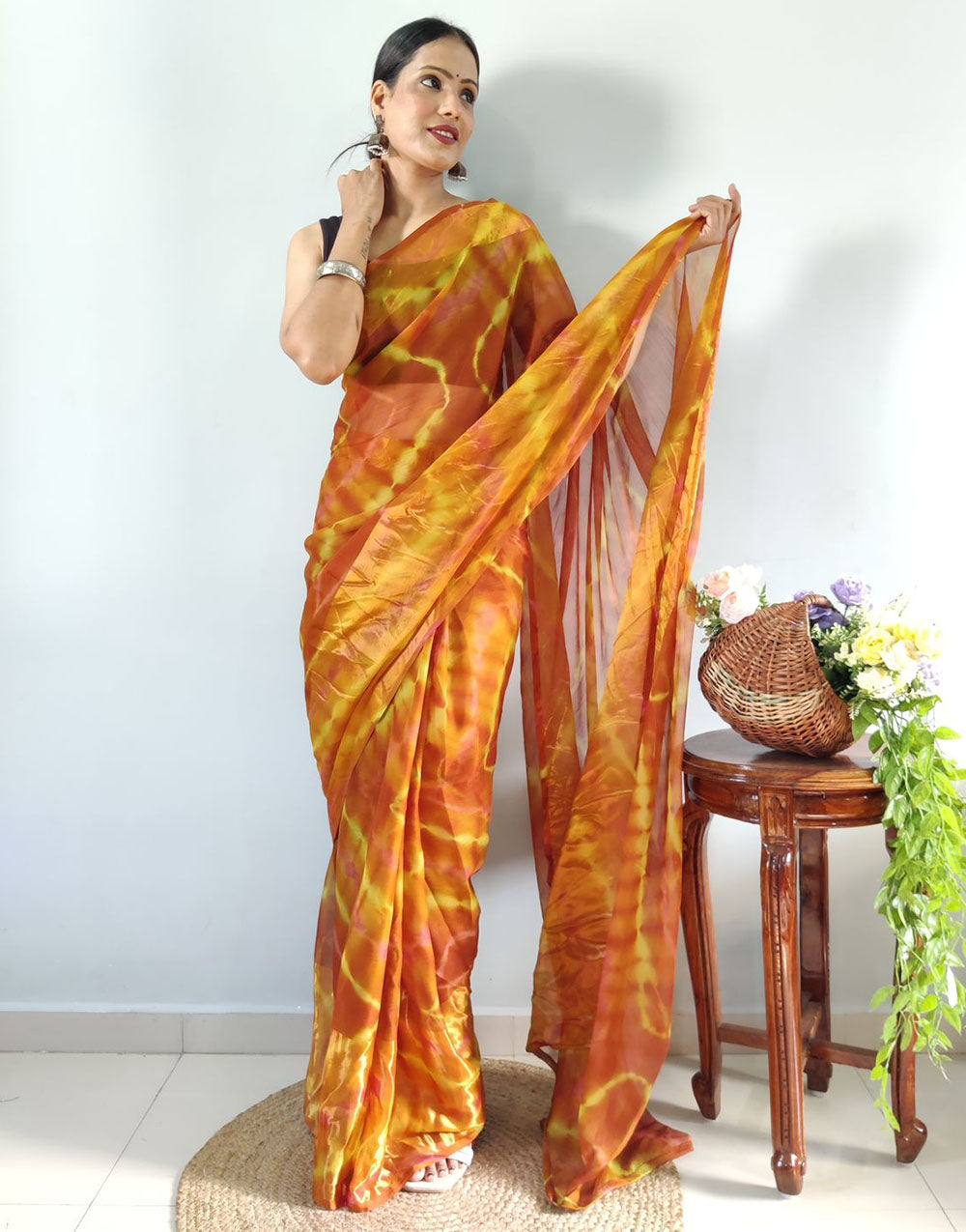 Mustad Yellow Georgette Ready To Wear Saree