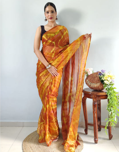 Mustad Yellow Georgette Ready To Wear Saree