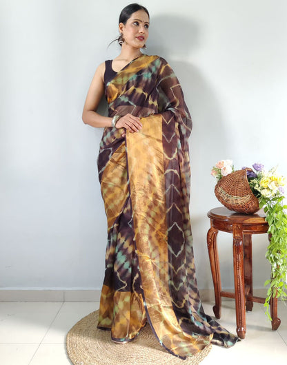 Dark Brown Georgette Ready To Wear Saree