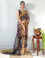 Dark Brown Georgette Ready To Wear Saree