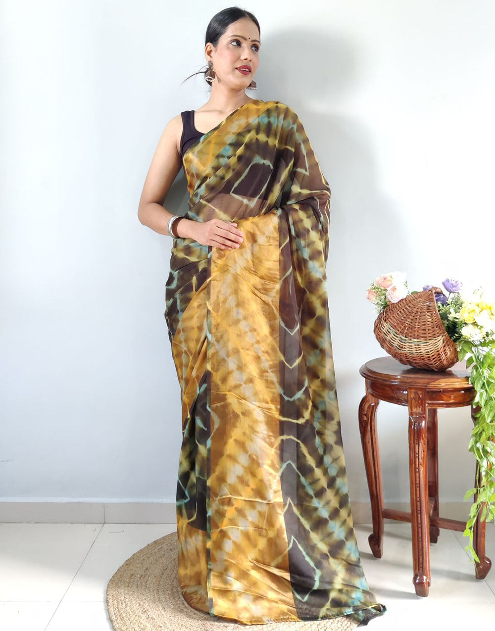 Brown Georgette Ready To Wear Saree