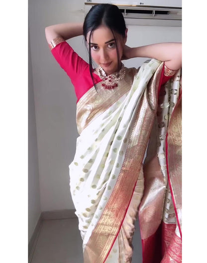 White Silk Ready To Wear Saree