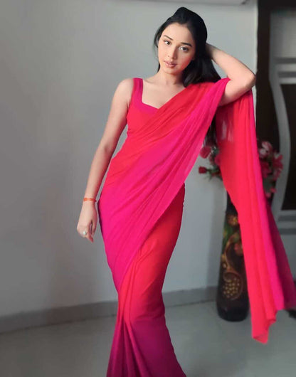 Red & Pink Georgette Ready To Wear Saree