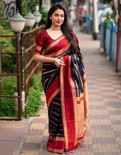 Maroon Silk Saree With Zari Weaving Work