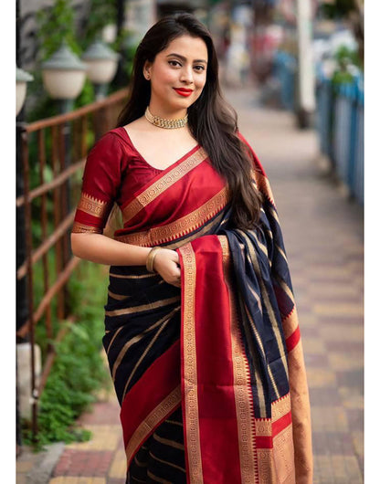 Maroon Silk Saree With Zari Weaving Work