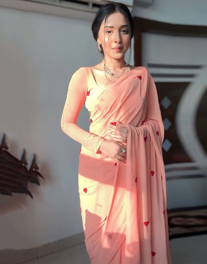 Peach Georgette Ready To Wear Saree