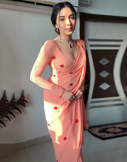 Peach Georgette Ready To Wear Saree