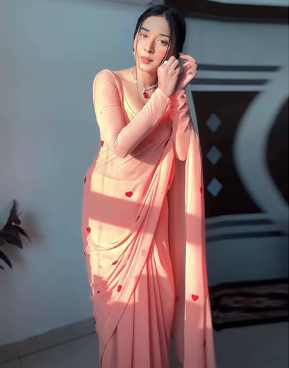 Peach Georgette Ready To Wear Saree