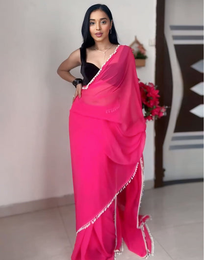 Hot Pink Pure Soft Georgette With Kodi Work Ready To Wear Saree