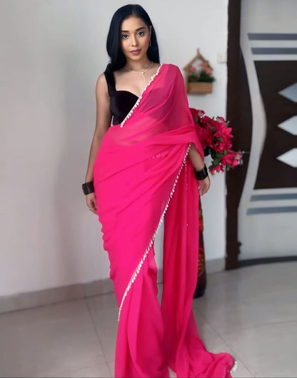 Hot Pink Pure Soft Georgette With Kodi Work Ready To Wear Saree