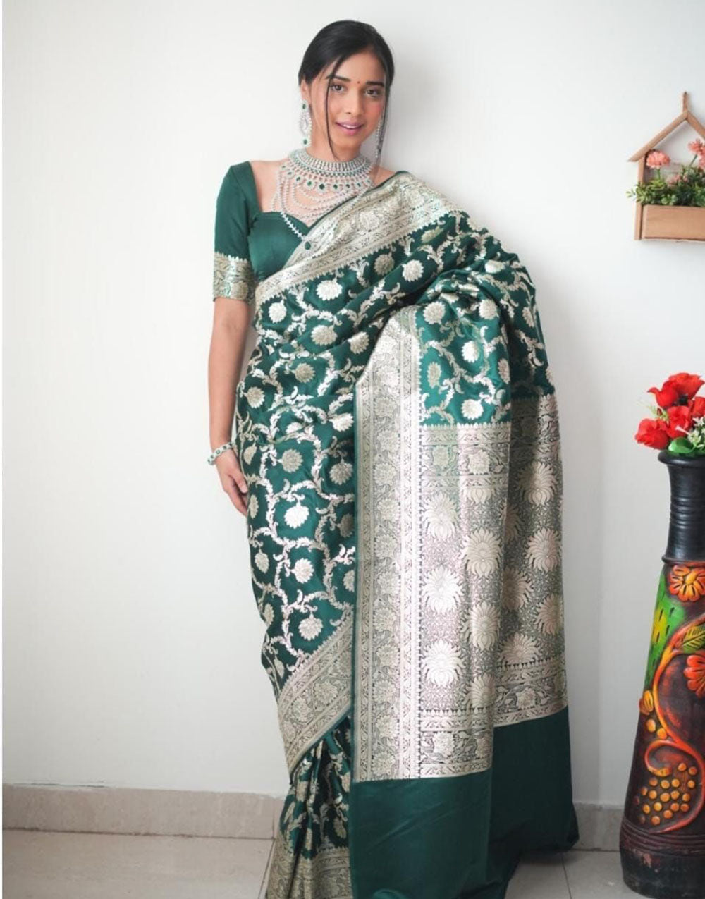 Green Soft Silk Ready To Wear Saree