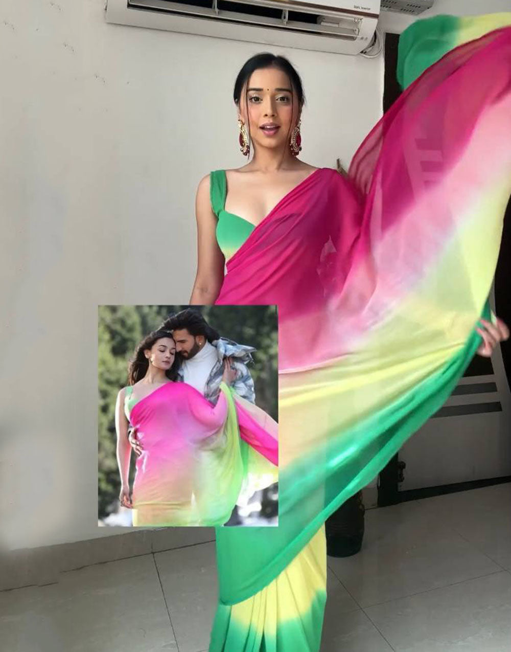 Alia Bhatt Soft Georgette Multi-Coloured Ready To Wear Saree