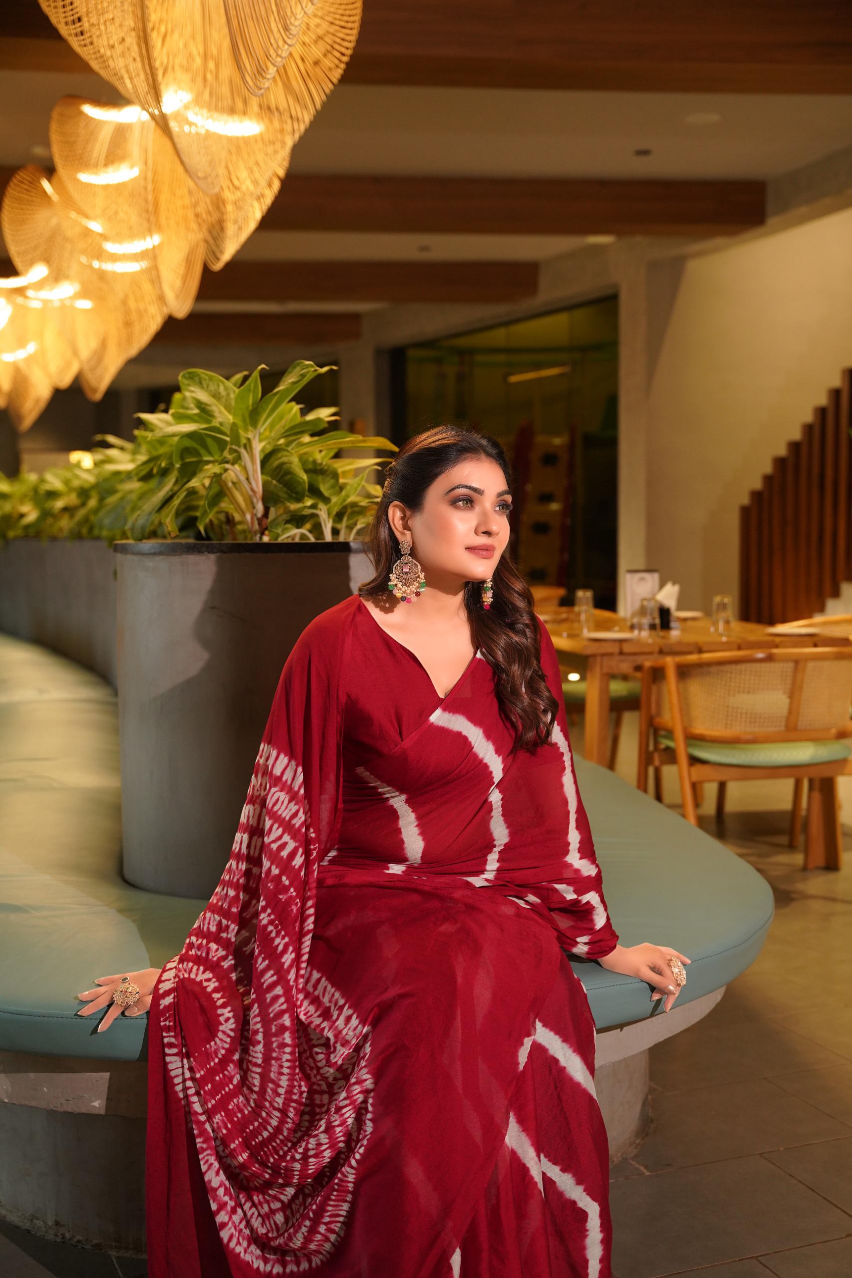 Awesome Heavy Saree With Hand Leriya With Sibori Work