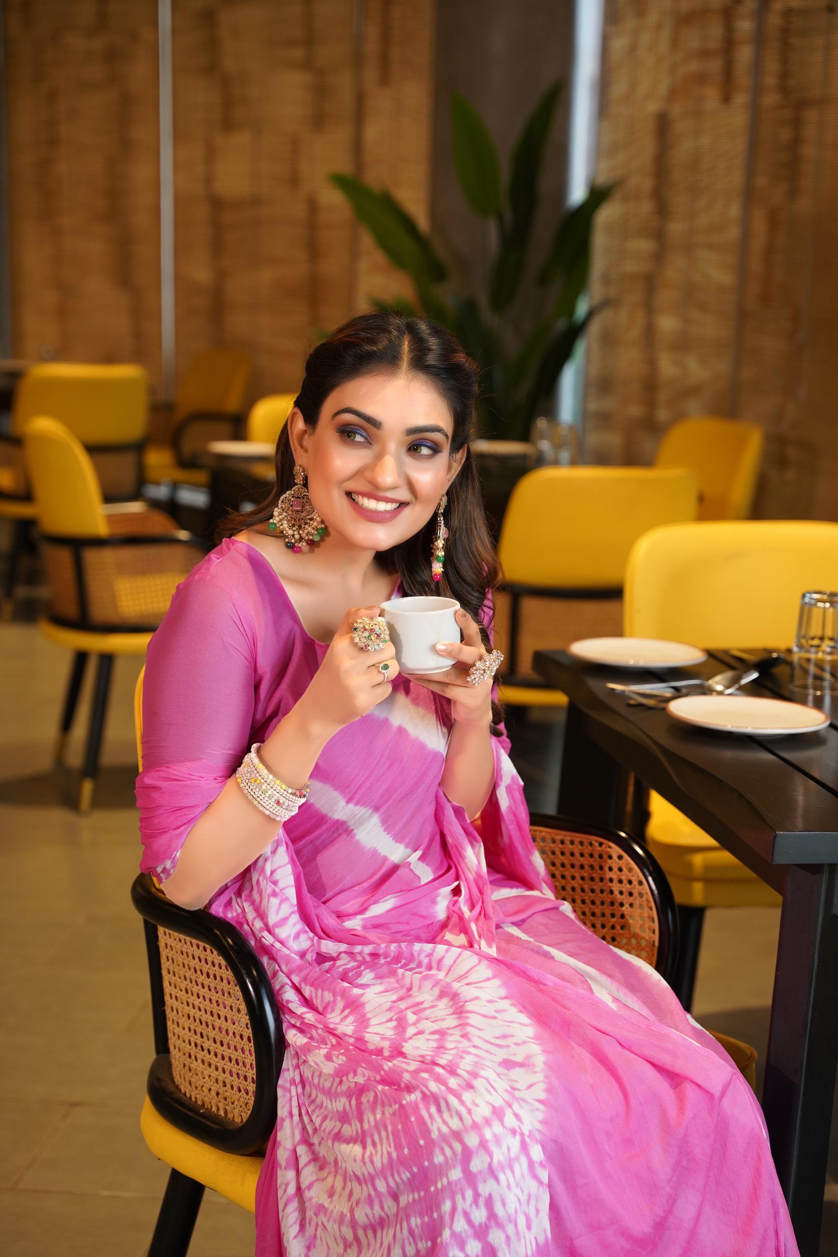 Awesome Heavy Saree With Hand Leriya With Sibori Work