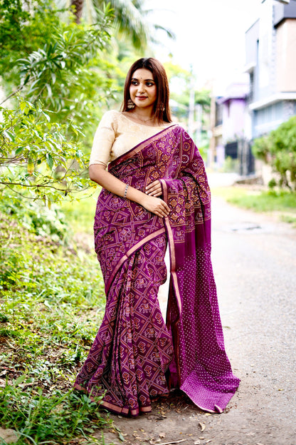 Sareewave Presents Designer Gadhval Bandhni Saree