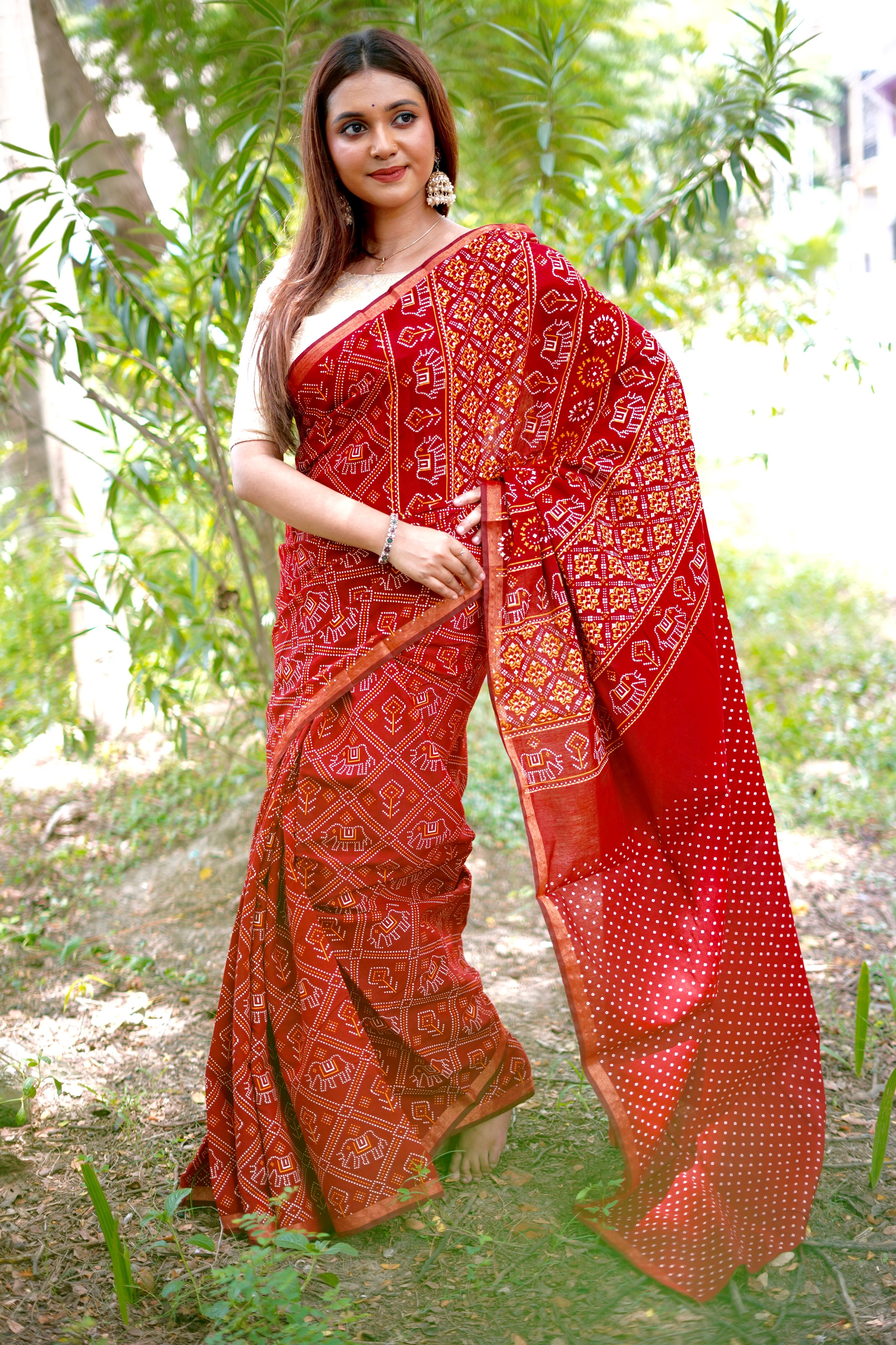 Sareewave Presents Designer Gadhval Bandhni Saree