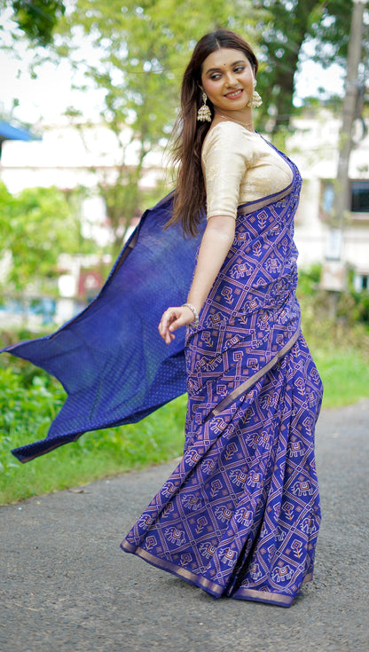 Sareewave Presents Designer Gadhval Bandhni Saree
